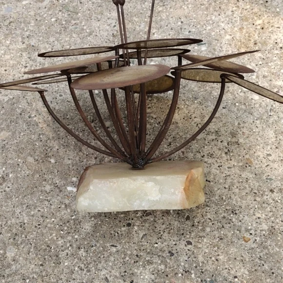 Vintage patina metal cattails and lily pads